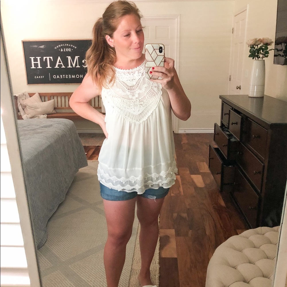 White sheer flowing tank